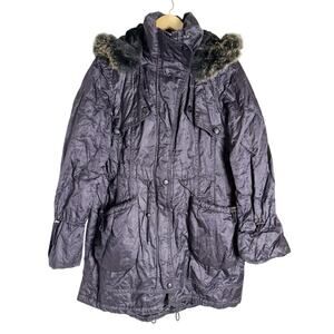 Laundry by Design Eggplant Purple Faux Fur Trim Hood Parka Coat Size Large